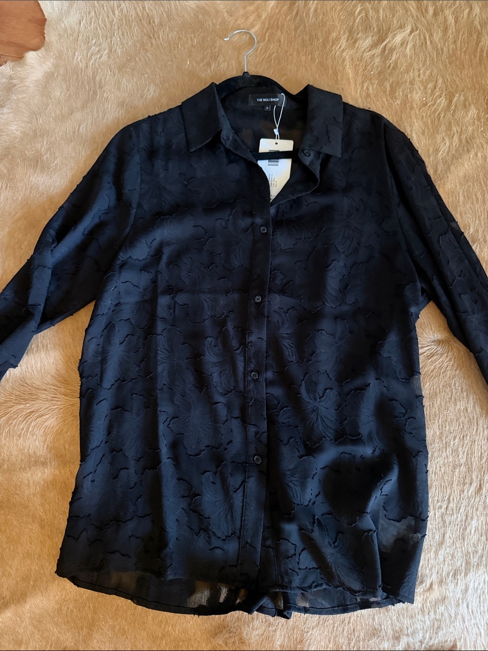 Noli Black Textured Long-Sleeve Button-Down Shirt